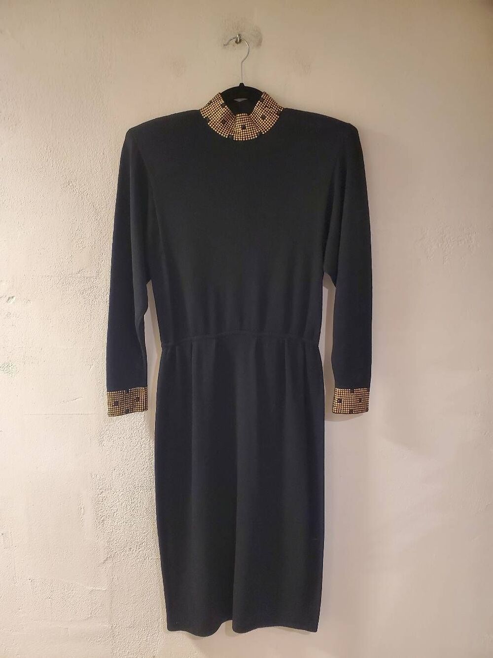 St. John by Marie Gray Vintage Wool Embellishment Sweater Dress in Black Size 6